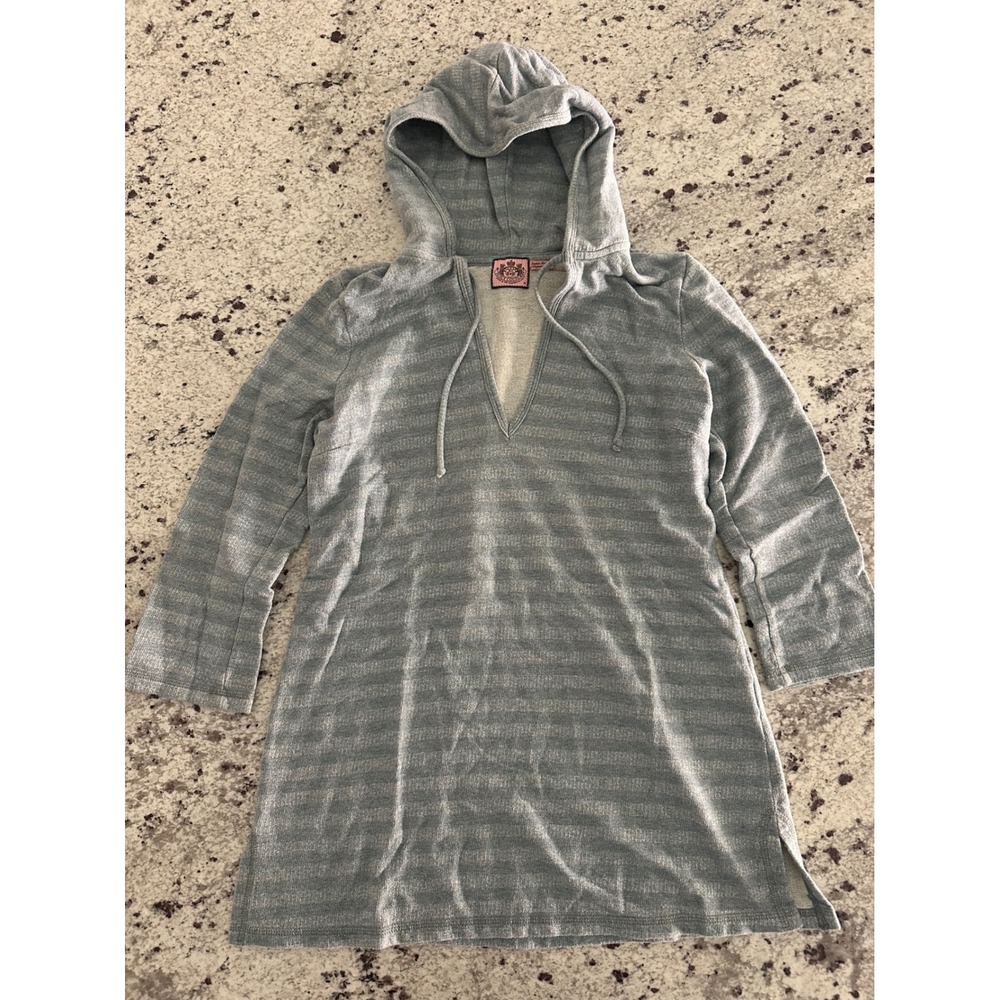 Juicy Couture Y2K OG Gray Striped Hooded Pullover Tunic Coverup Dress M